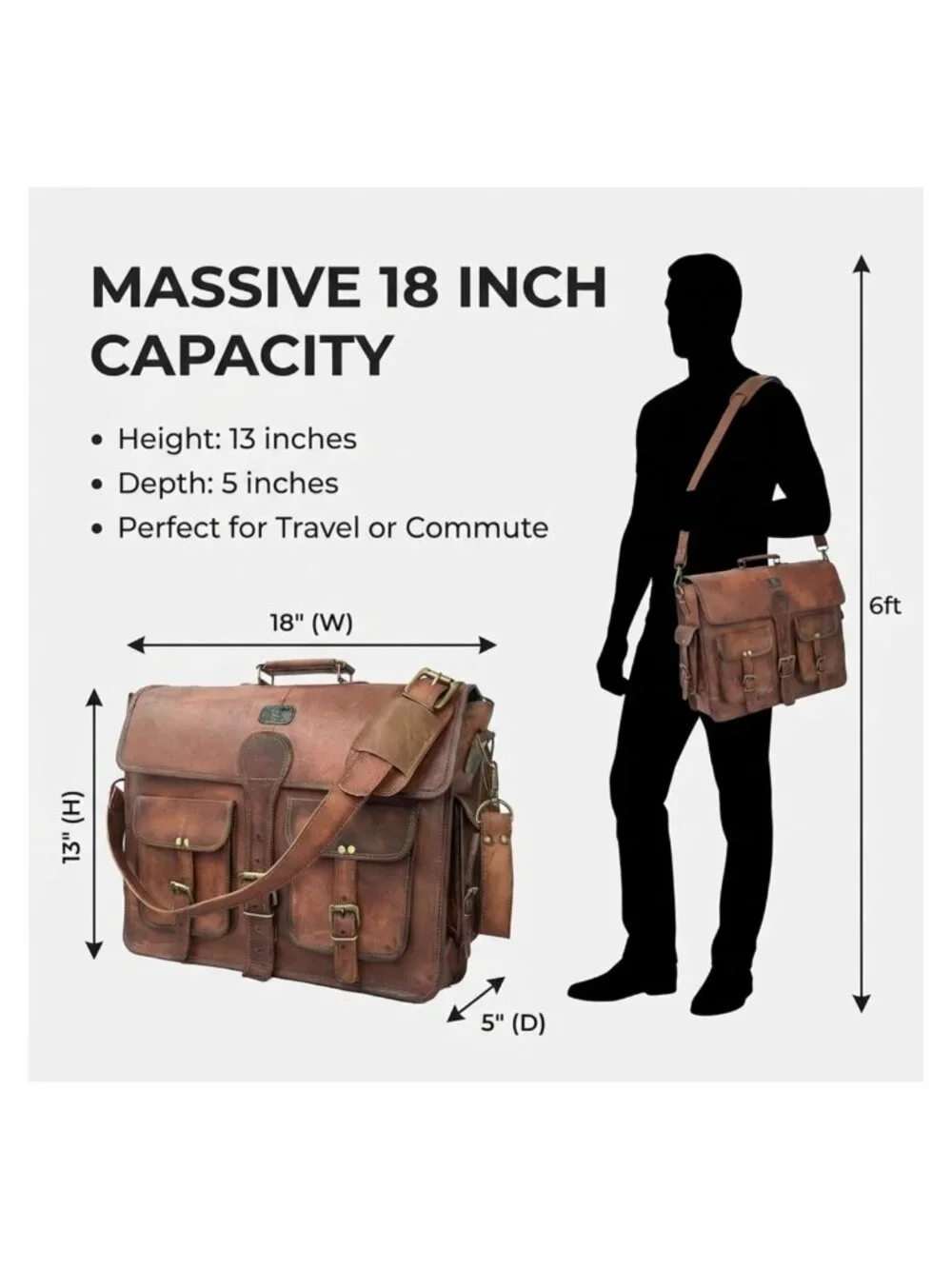 Leather Messenger Bag for Men 18 Inch Laptop Crossbody Handmade Shoulder